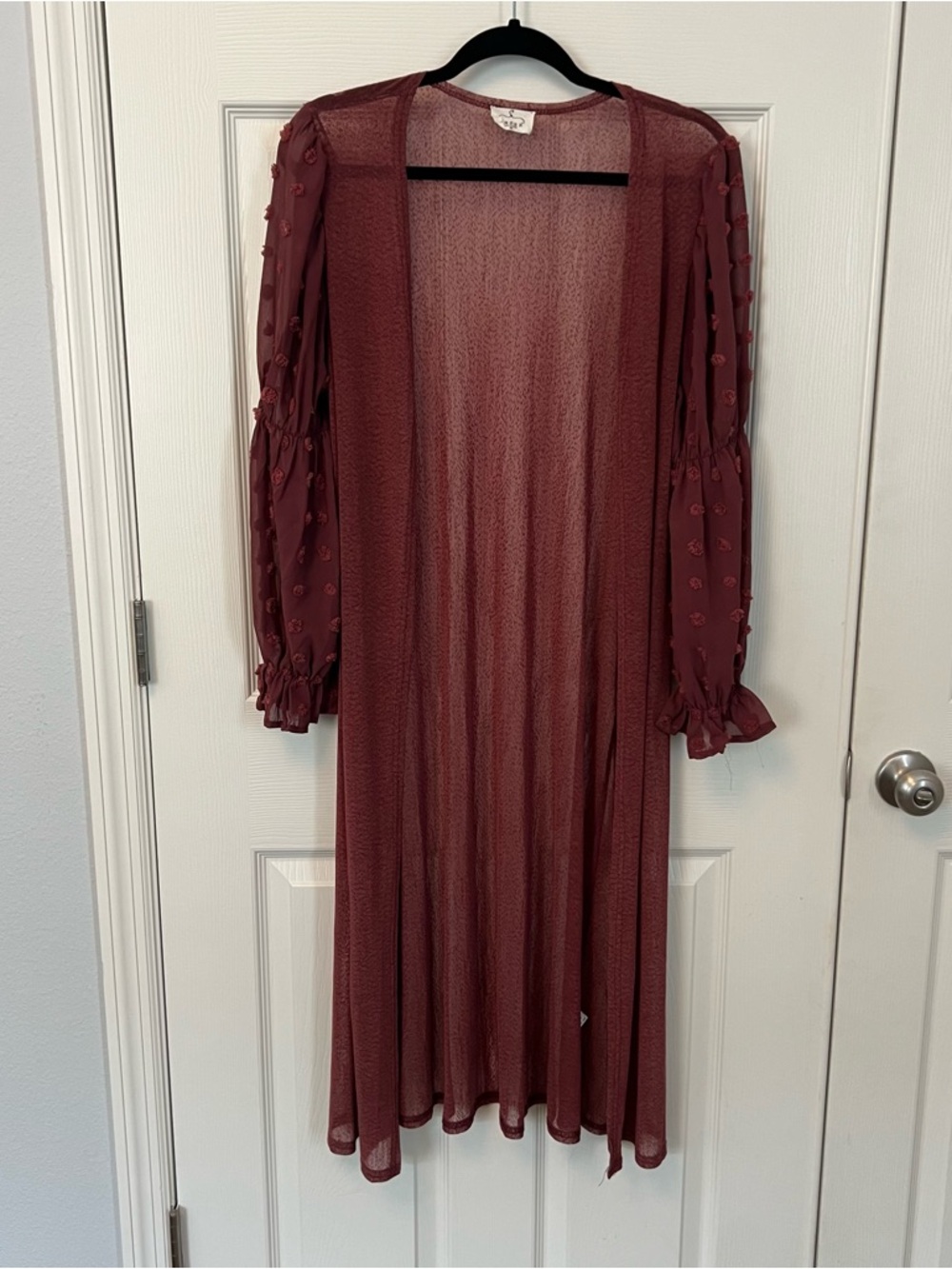 Ember Maroon Wine Sheer Swiss Dot Duster M Whimsigoth Soft Academia Romantic